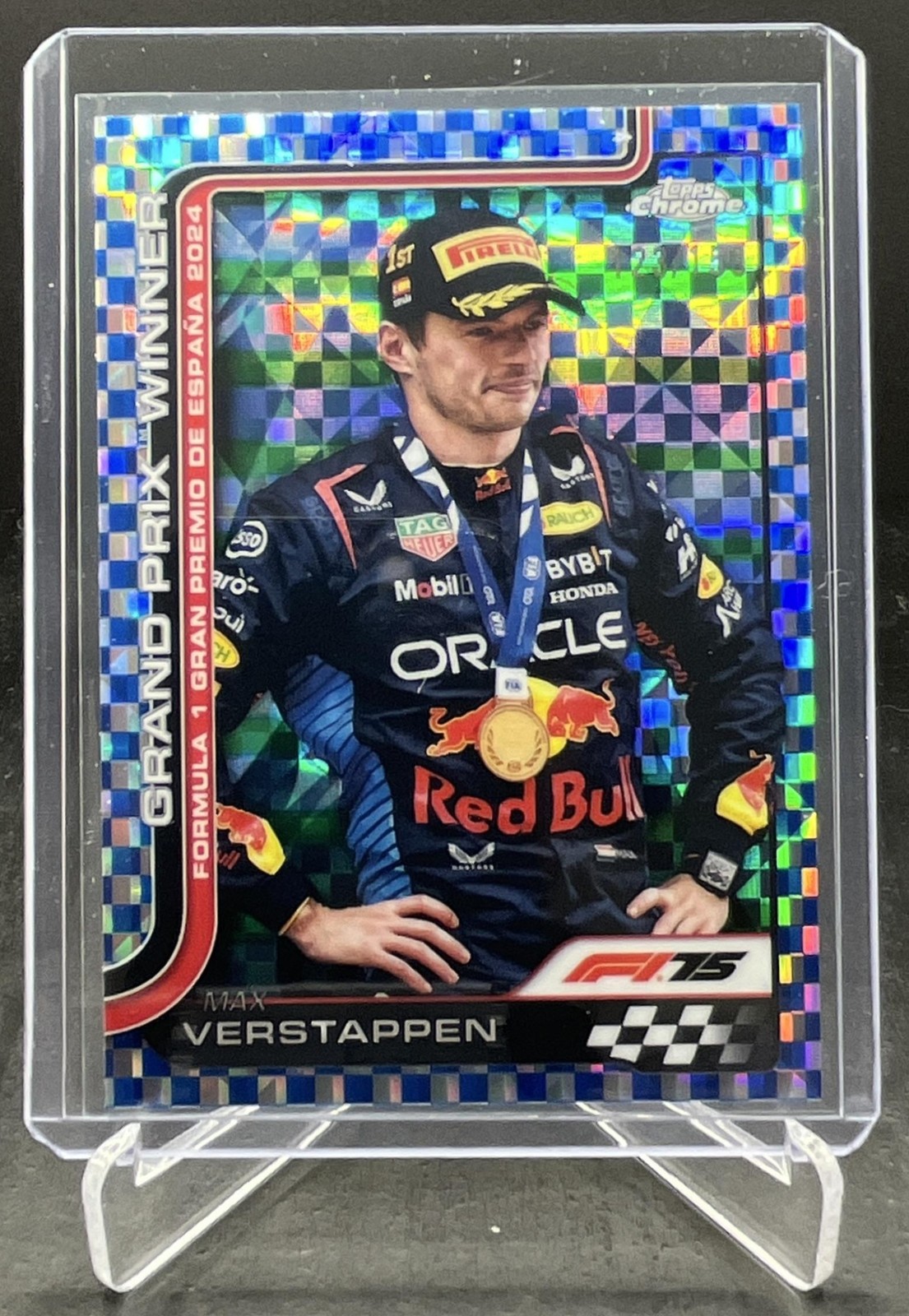 2025 Topps Chrome F1 Max Verstappen Spain GP Winner Blue Checker 123/150 #102 view 1