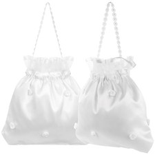 2pcs Bridal Dolly Bags - Satin Flower Decorated Handbag Set White Bridesmaid