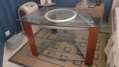 Table TV D'angle MOBILIER DE FRANCE - Acier, Verre, Bois - 4 Plateaux Dont 1 Tournant - Occasion