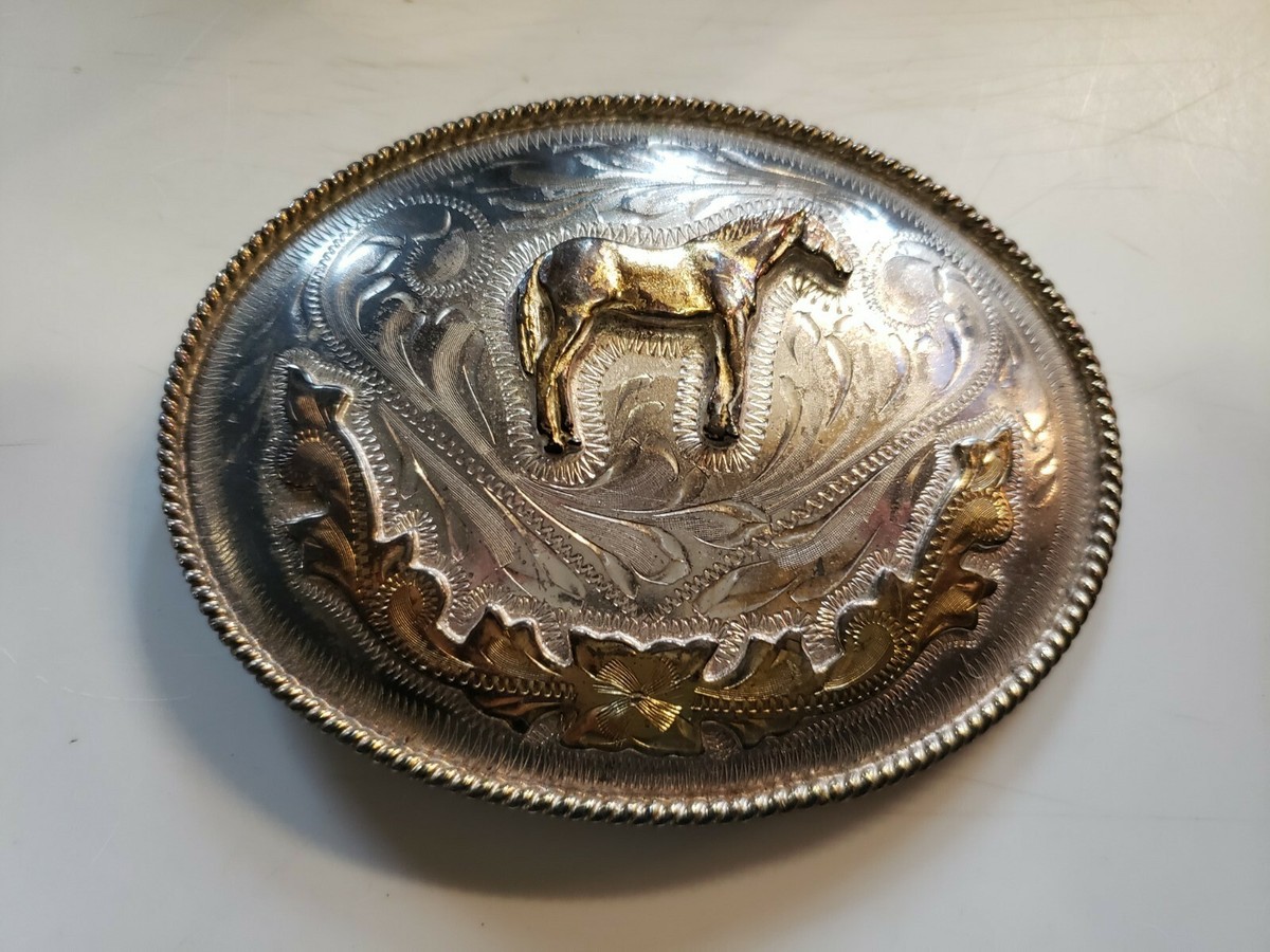 Western Rodeo Horse equestrian belt buckle Silver Or Gold Amazon.com: Trade Winds Gold and Silver Horse Stallion  main image 3