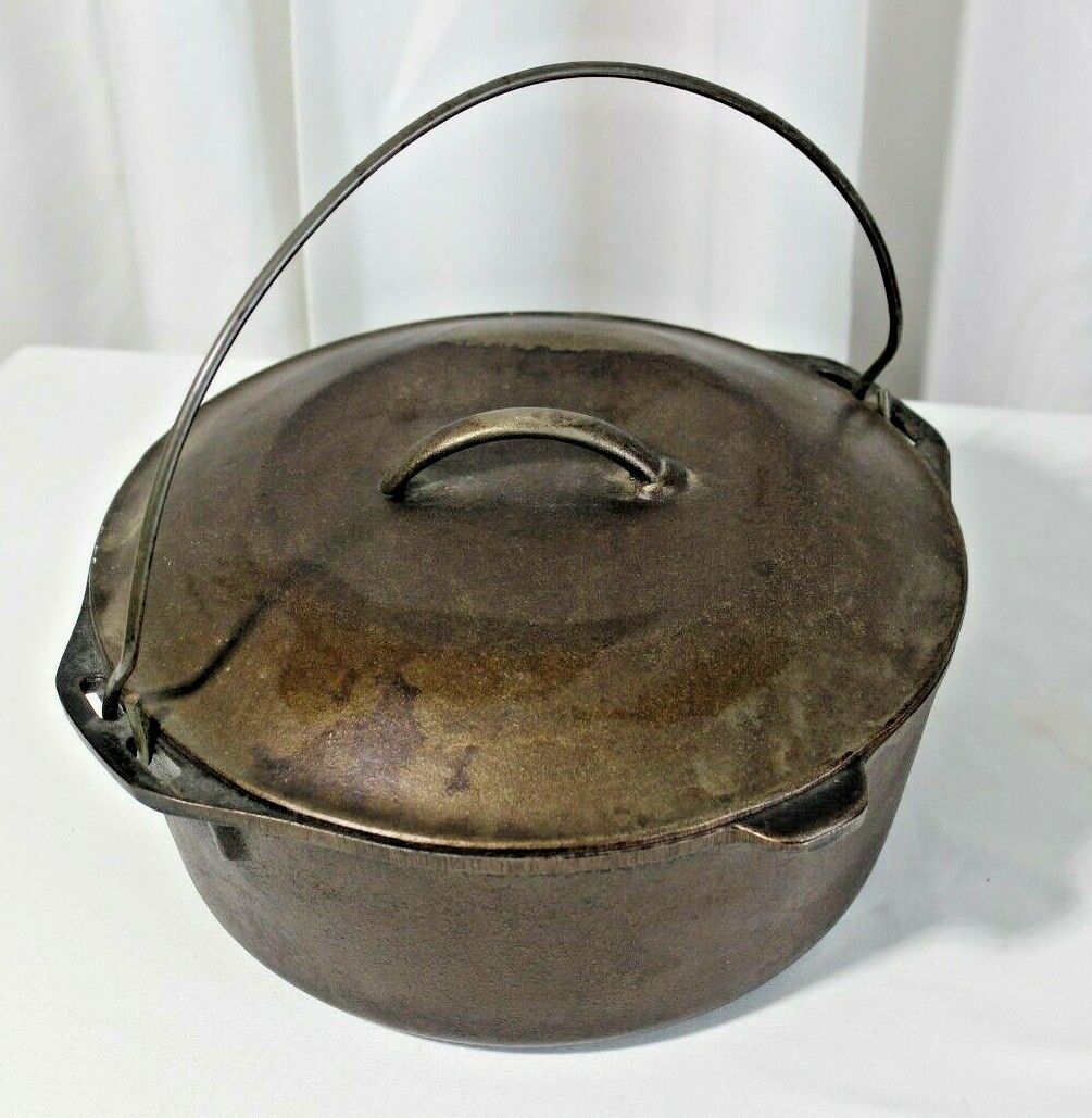 Antique #8, 10-1/2 Cast Iron Dutch Oven Set, Lid / Pot / Trivet, Restored