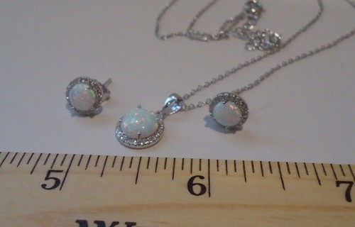 925 STERLING SILVER EARRING & NECKLACE PENDANT SET W/ 4 CTS OPAL & ACCENTS - Picture 7 of 7