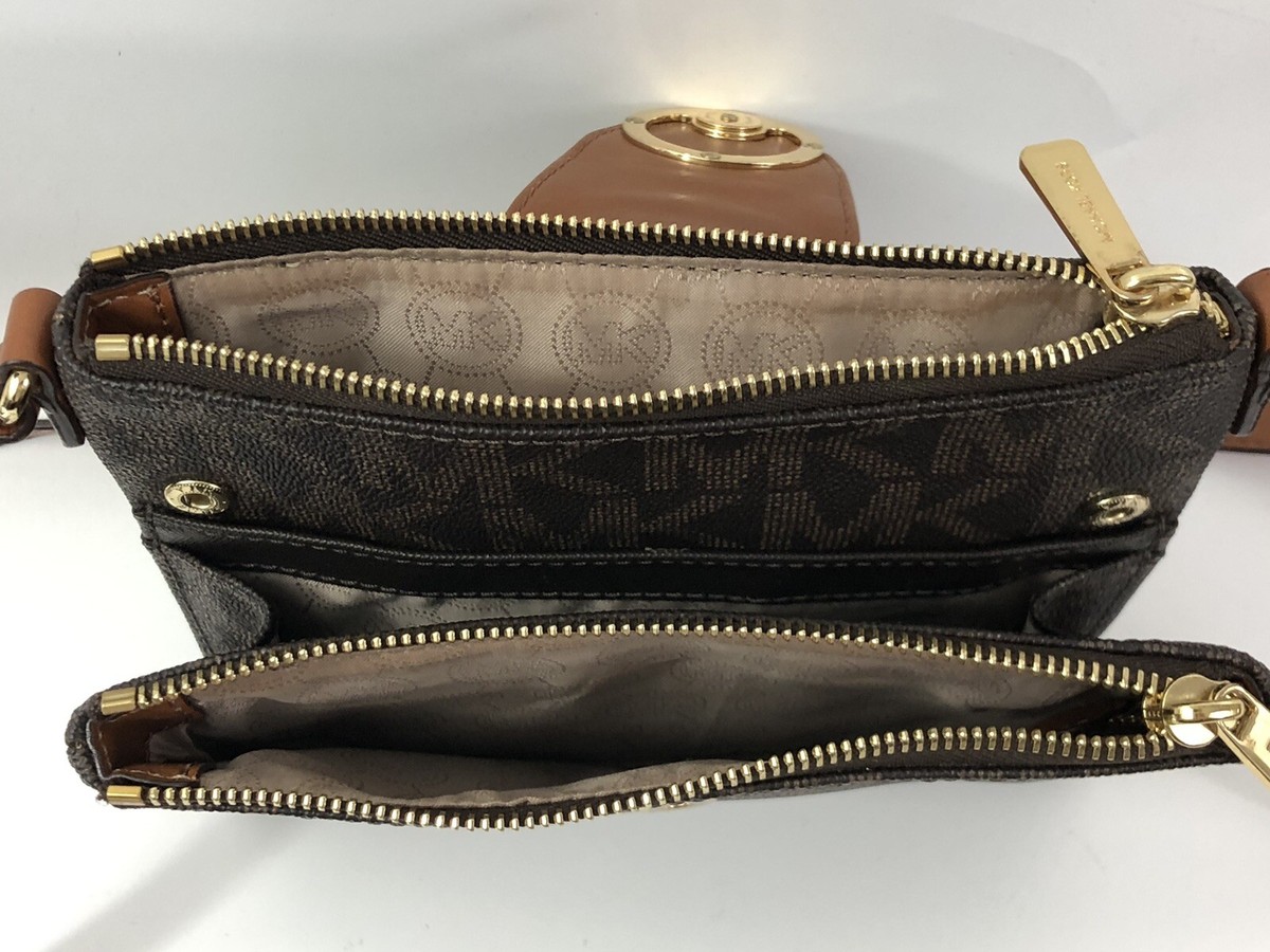 Michael Kors Fulton Crossbody Bag Brown Monogram Adjustable Strap