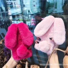 Fluffy Rabbit Fur Cute Plush Bunny Design Soft Case Cover For Various Phones