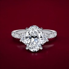 18 K Weißgold Ring 2,65 Kt Ovalschliff Lab Created IGI-Diamant Verlobung