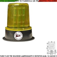 Lampeggiatore luce Gialla Fissa 9 Led Cancello a Lampeggi Differenti 12-24-230 V