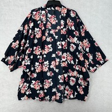 Lane Bryant Open Front Kimono Womens 22/24 Black Pink Floral Cardigan Cover Up