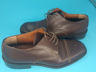 Ennegi Italian Mens Cap Toe Brown Leather Lace Up Oxford Shoes Size 43, US 10 