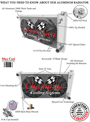 RN 2 Row 1'' Radiator 28'',14'' Fans for 1967,1969-1972 Chevrolet C/K Series V8 Eng
