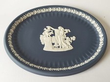Wedgwood Portland Blue Jasper Tray / Plate Cupid Boxed - jasperware