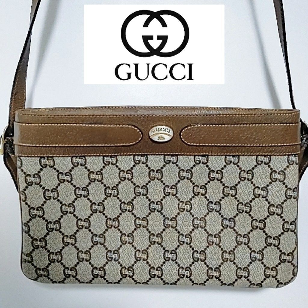 Gucci Shoulder Bag Brown GG Pattern Old Plus PVC Genuine Leather  