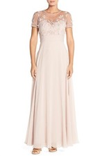 400 JS COLLECTIONS DAINTY Embellished Mesh Chiffon Gown BLUSH WEDDING ROMANTIC