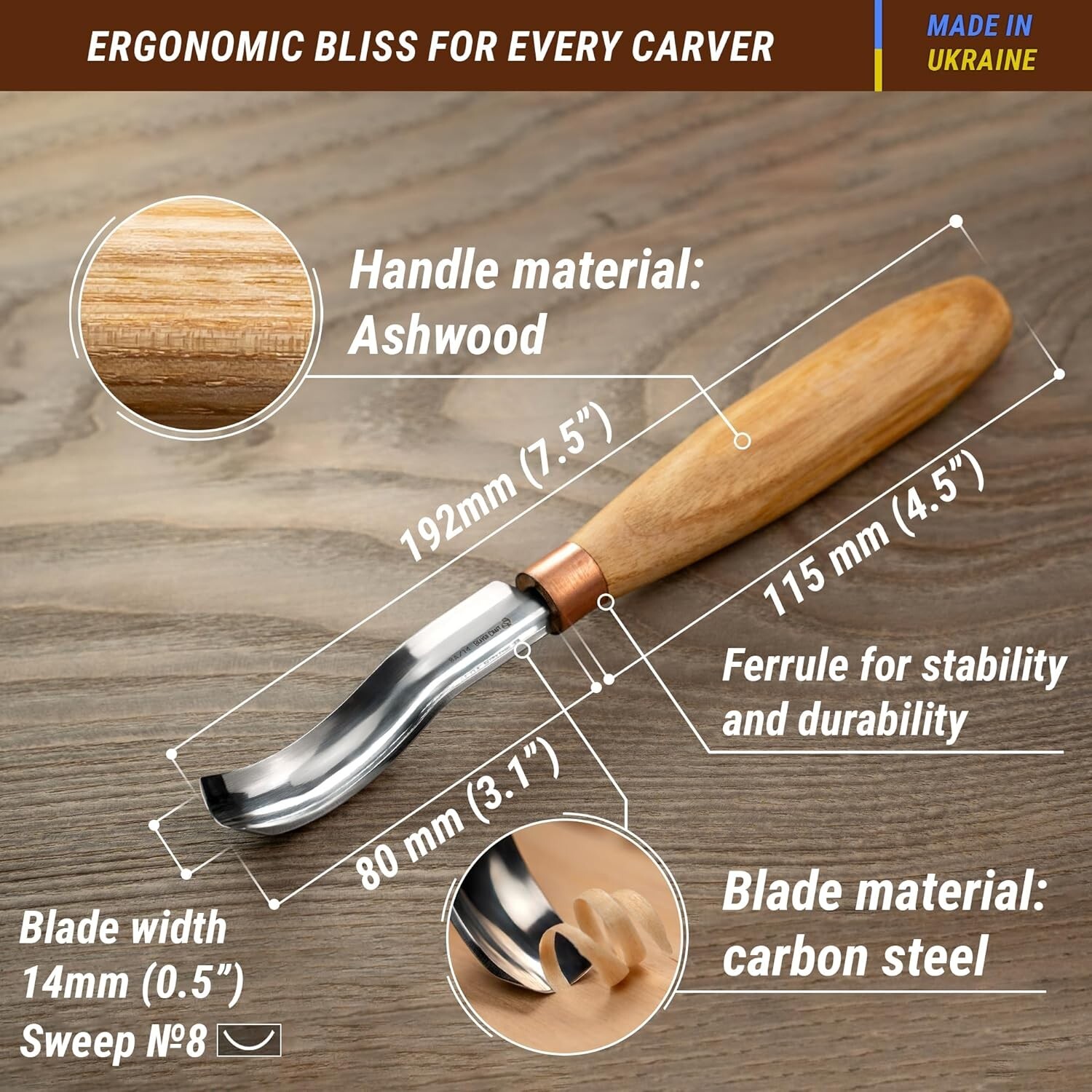 BeaverCraft Wood Carving Bent Gouge K8a/14 1,4cm Spoon Carving Tools