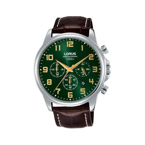 Green Dial Brown Leather Sport Watch 