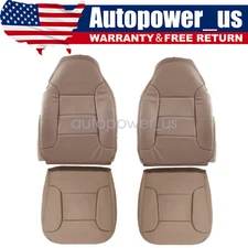 For 92-96 Ford Bronco Front Bottom & Top Perforated Leather Seat Cover Mocha Tan
