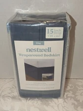 Bed Bath Beyond Nestwell Wraparound Bedskirt 15" Drop King Medium Blue