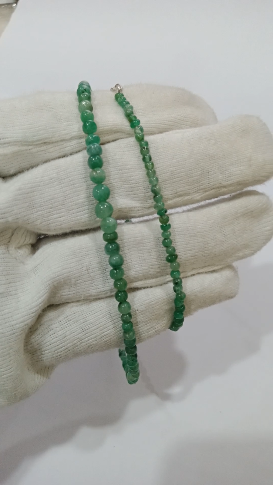 Top Quality Green Emerald Roundels Beads Necklace With 925 Sterling