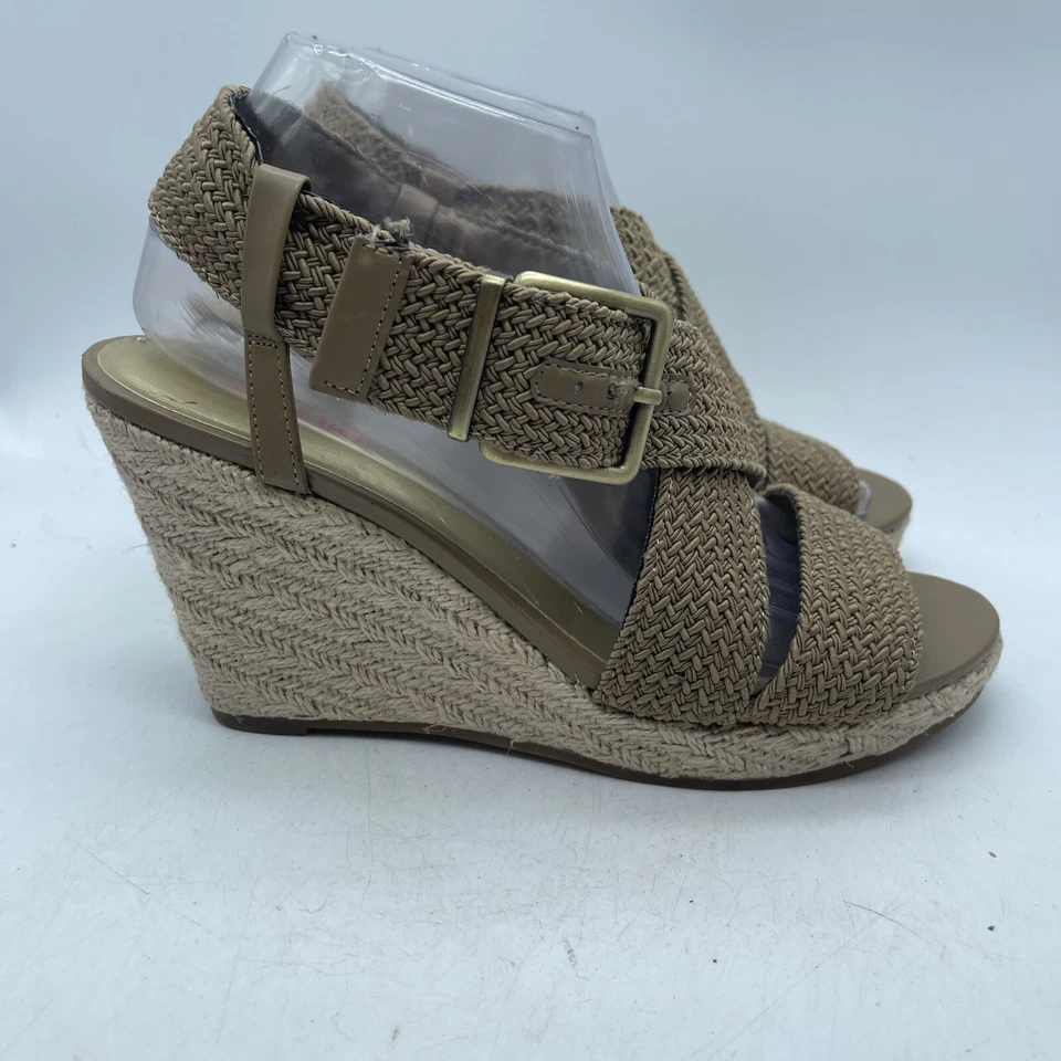 Sandalias Connie para mujer 8,5 M correa al tobillo punta abierta tacones de cuña alpargata marrón Foto 2 de 4