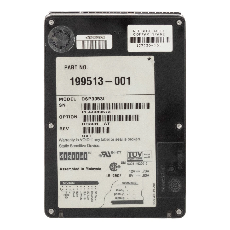 Hard Drive Compaq 199513-001 DSP3053L 535MB 5.4K SCSI 50-PIN 3.5'' - Image 3 of 3