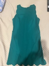 Vince Camuto Womens Sleeveless Round Neck Scallop Detail Shift Dress Green Sz 8