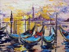 Original Oil Painting Impressionist technique Impasto Venice Artwork, Signed Art