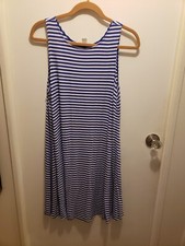 Old Navy Women's Casual Navy Blue & White Stripe Sleeveless Swing Dress Large
