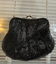 Cache Purse Vntg Black Beaded Kisslock Chain Evening Formal Used Once Excellent