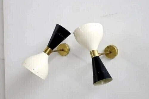 1950's Mid Century Brass Italian Diabolo Pair of Wall Sconce Light Fixture Lamp - Image 2 of 4