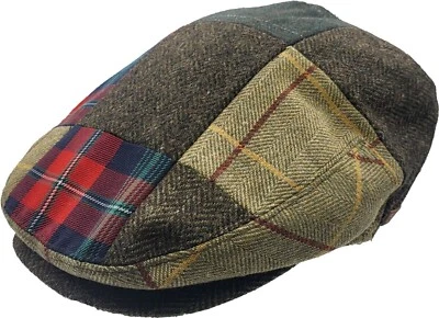 HAT CENTRAL Tweed Patchwork Flat Cap Herringbone Wool Peaky Blinders Hat Newsboy Flat Cap
