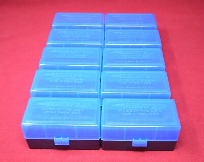 (10) x BERRY'S PLASTIC AMMO BOX, BLUE/BLACK 50 Round 223/556/300BLK - FREE S/H