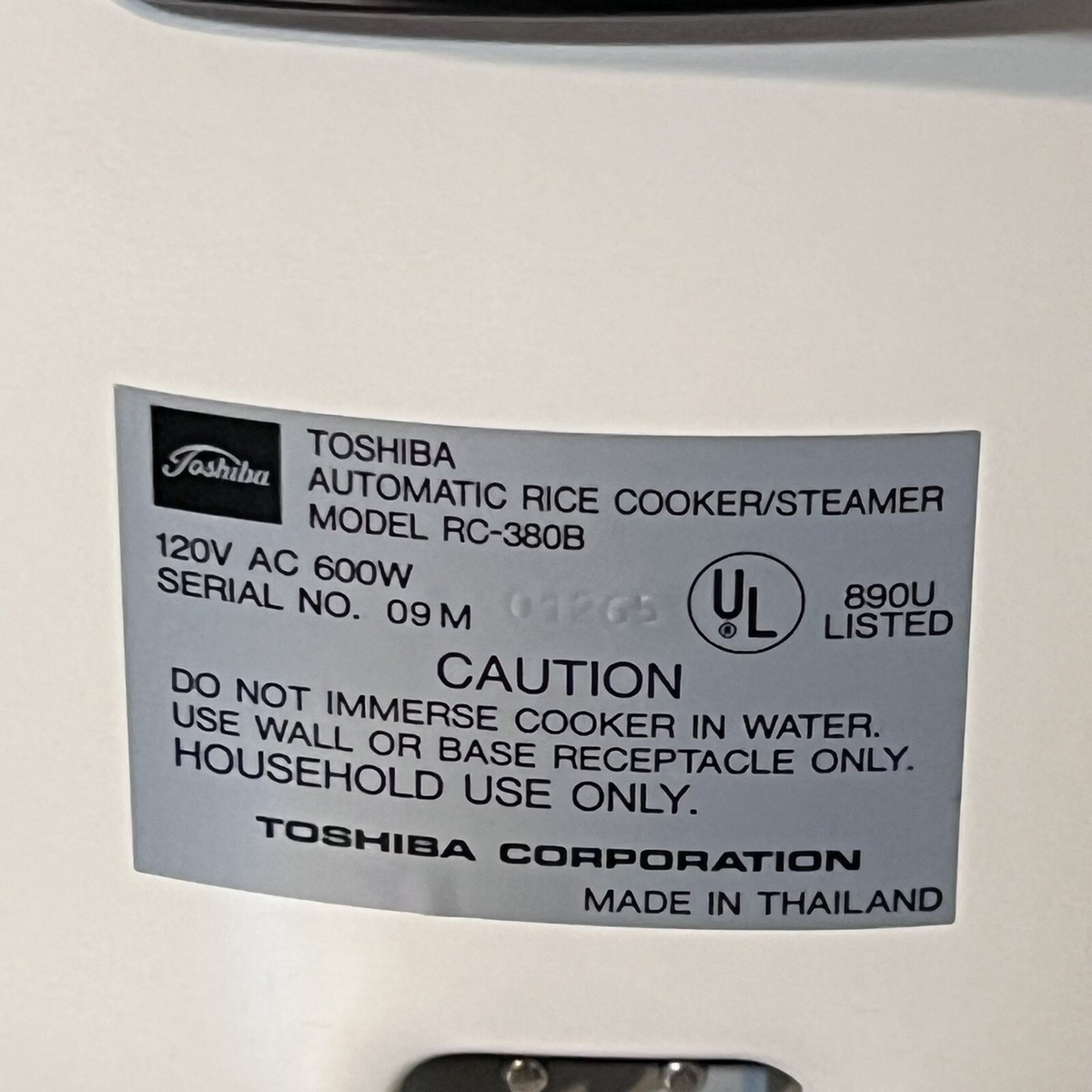 Vintage Toshiba RC-380B Automatic Rice Cooker & Steamer Warm Vintage Toshiba RC-380B Automatic Rice Cooker & Steamer Warm