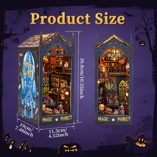 DIY Book Nook Kit 3D Wooden Puzzle Bookshelf Insert Decor with LED