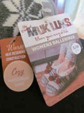 Muk Luks Women's Pom Ballerina Slippers Gray/White - Sz S/M 5-7  NWT