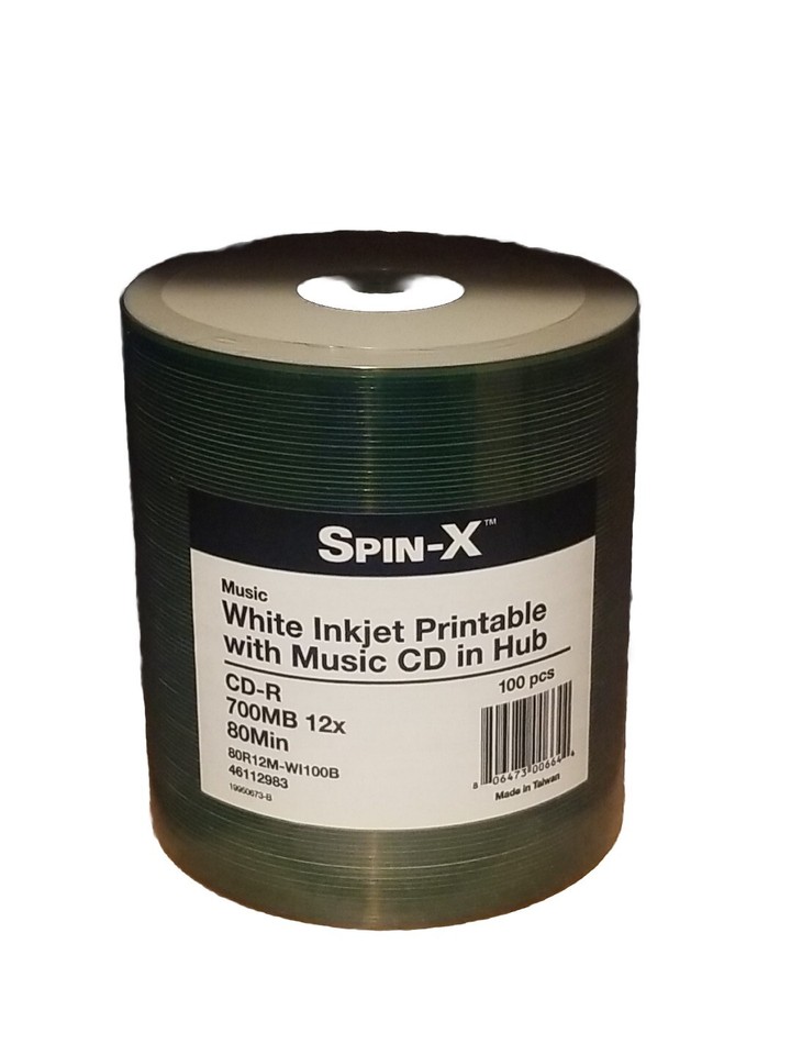 100-PK Spin-X Digital Audio CD-R DA Music White Inkjet Printable Blank ...