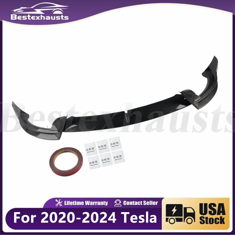 For  2020-2024 Tesla Model Y Carbon Style ABS Front Bumper Lip Spoiler Splitter