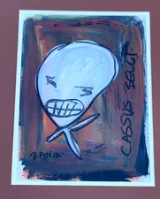 NAIVE ABSTRACT WHITE FIGURE PAINTING SIGNED BANZA BANKA BANXA CASSUS CASUS BELLI