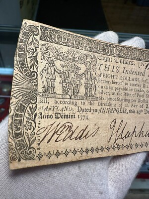 April 10 1774 Maryland Eight Dollars MD-70 Colonial Currency | eBay