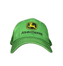 John Deere Mens Mesh Green Trucker Hat Baseball Cap Patch Front Snap Back