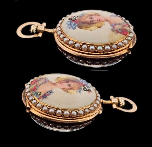 Antique Art Nouveau 18k Gold Diamond Pearl Enamel Pocket Watch Pendant- Estate - Picture 5 of 23