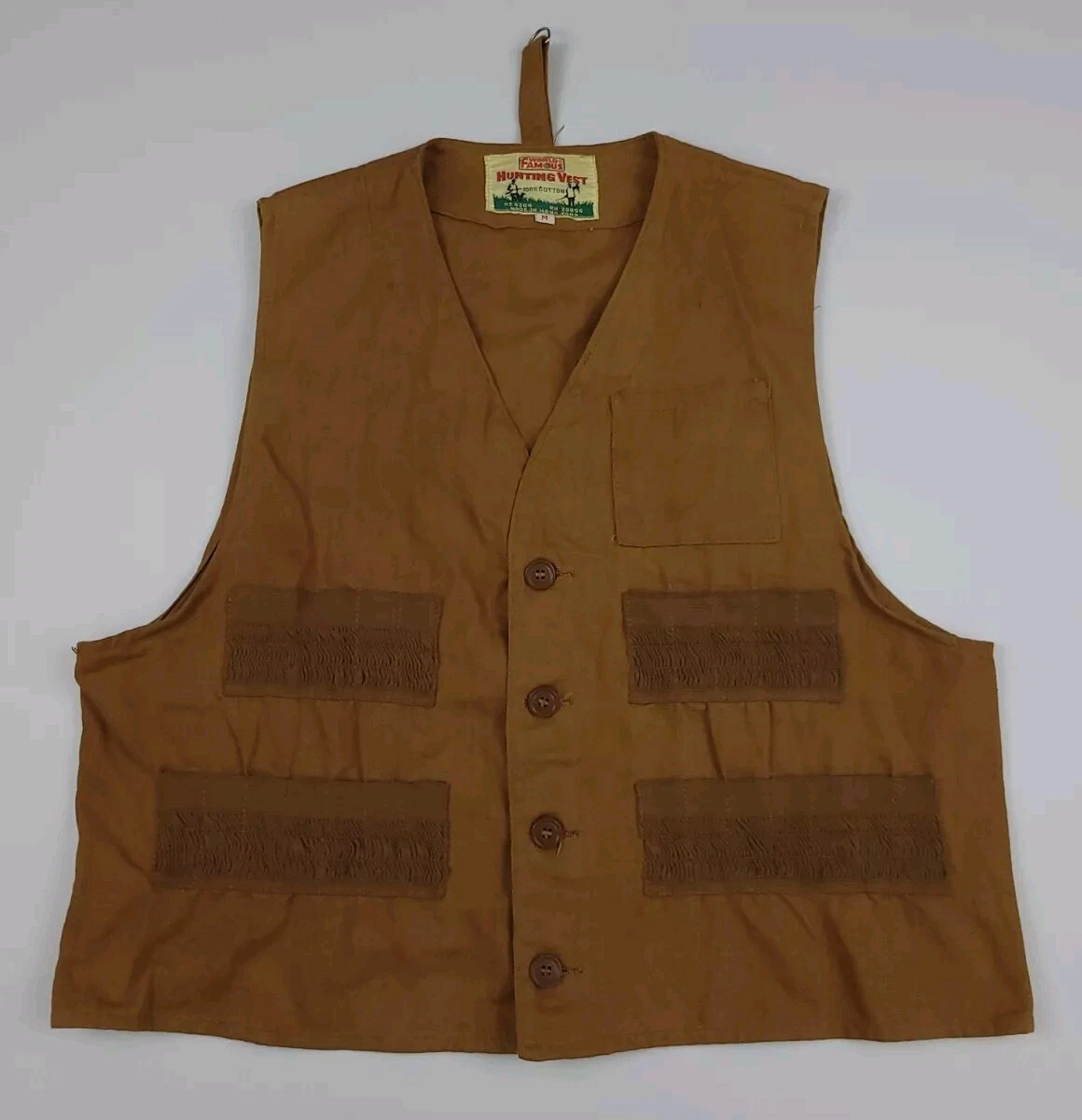 Vintsge 70s World Famous Hunting Vest Canvas Tan Vtg Outdoor Sportsman USA