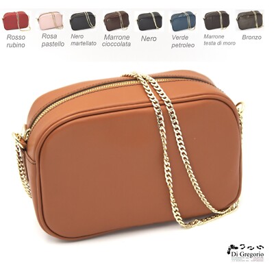 Tasche Clutch Leder Damentasche Umhängetasche Kette verstellbar Handarbeit italy