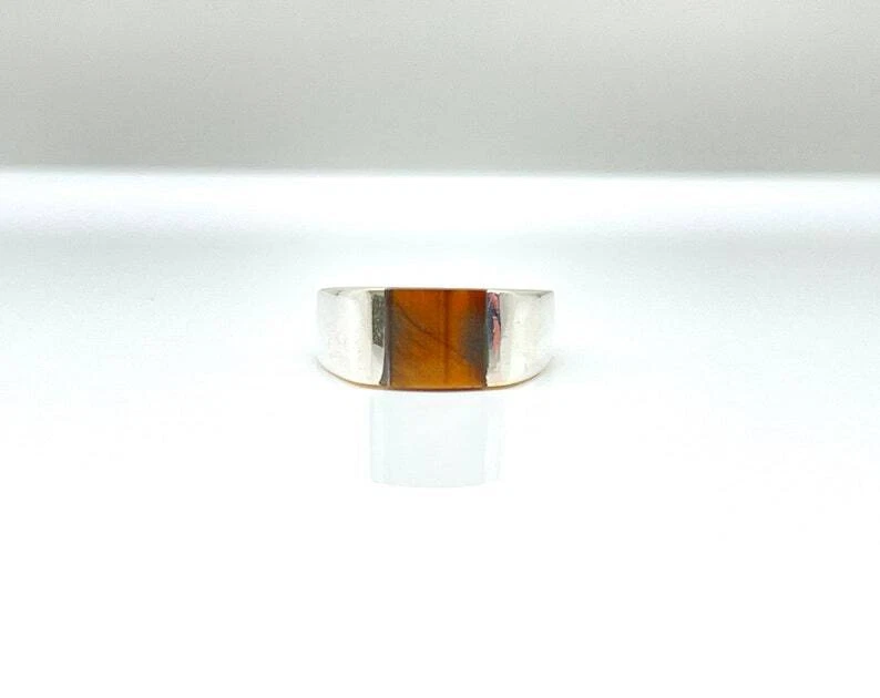 Anillo de sello de ojo de tigre anillo de plata de ley 925 anillo de sello para hombre regalo para él” Foto 4 de 4