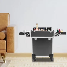 Black Rolling Makeup Train Case Cosmetic Trolley Makeup Travel Makeup Organizer