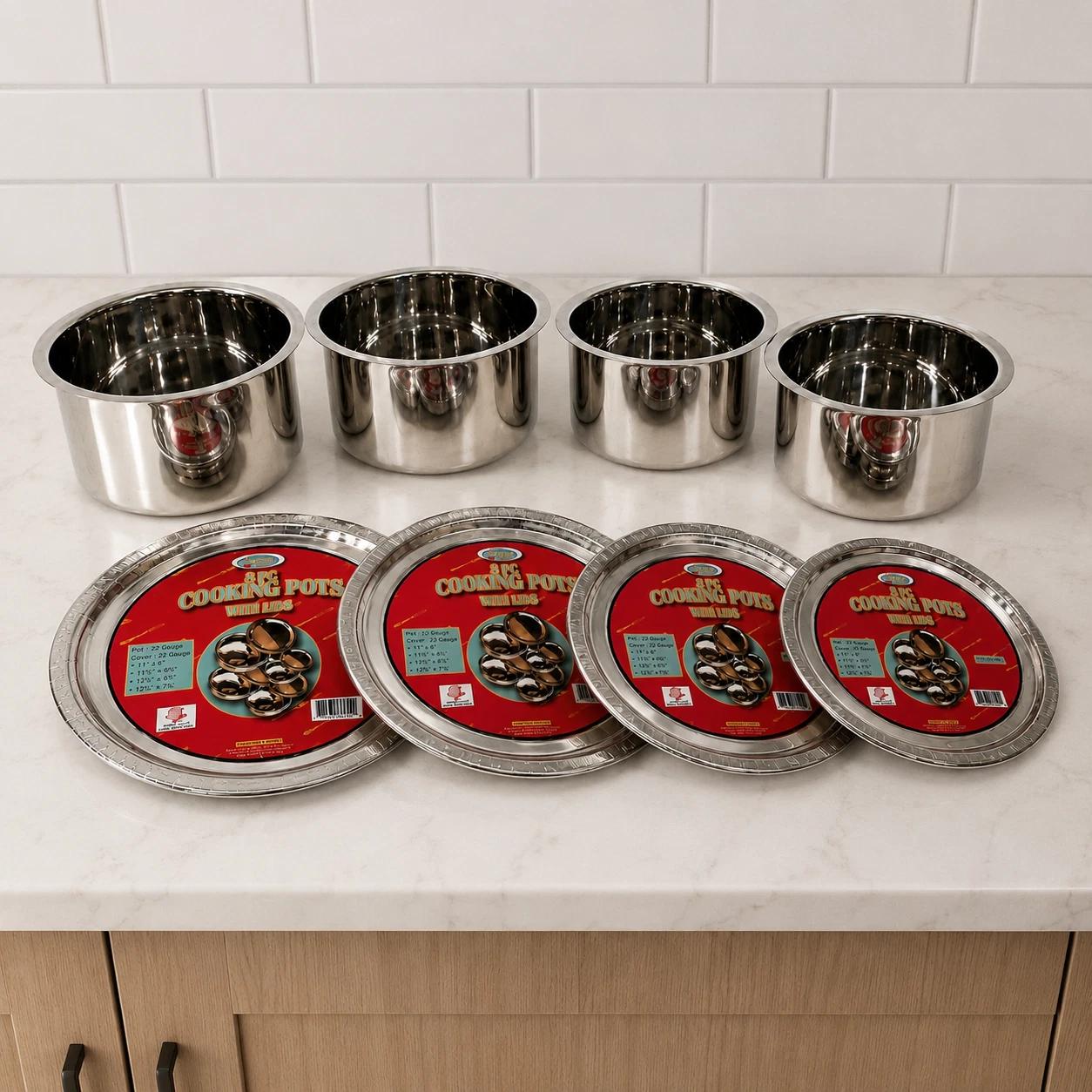 Kitchen Diva 8-Piece Stainless Steel Cooking Pots Set with Lids