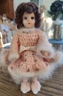 Vintage 1949 Duchess Doll Brunette Handmade Crochet Dress Sleep Eyes Pompoms 7" — photo 1