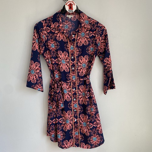 ModaPosa Shirt Dress Button Up Front Collared Blue Pink Floral Size M 3/4 Sleeve - Picture 11 of 12