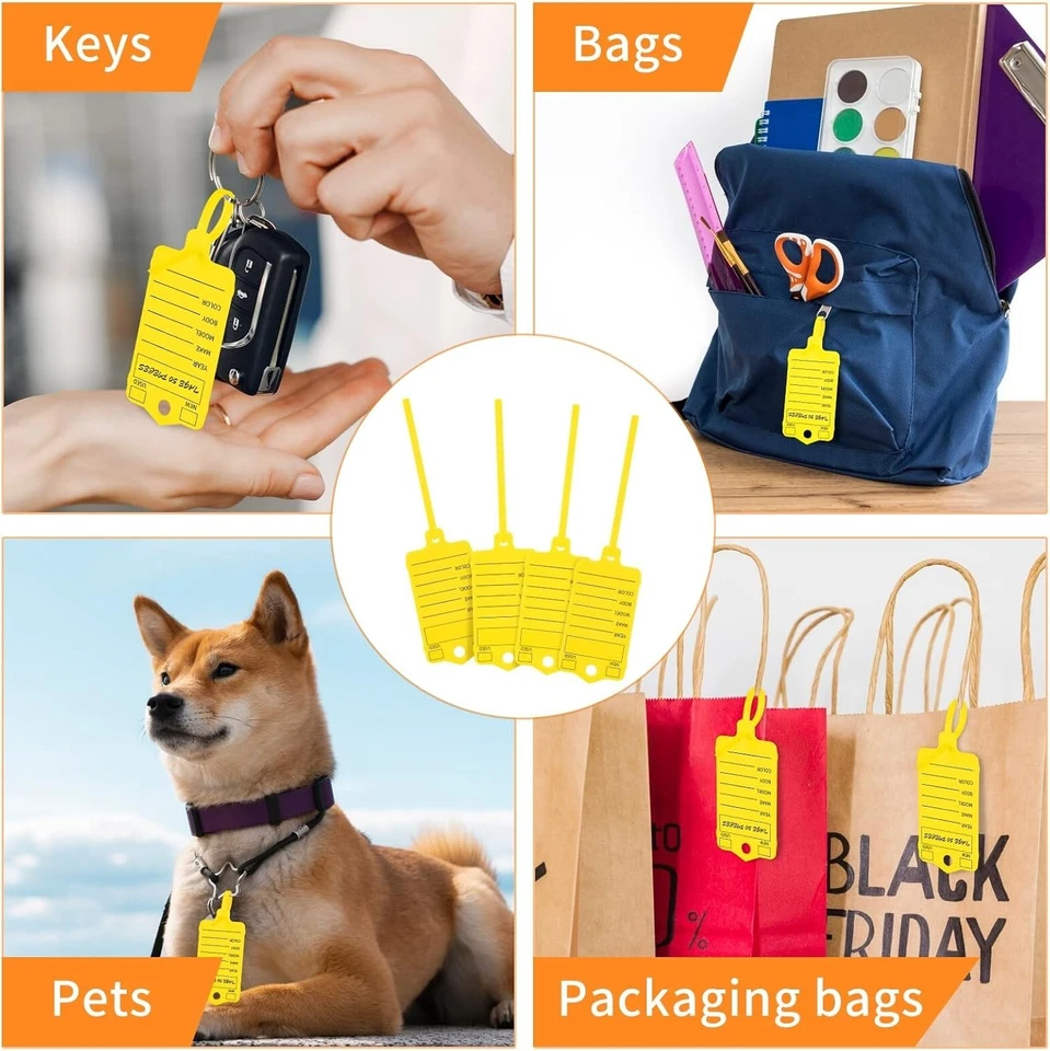 200 piezas etiquetas amarillas para llaves de coche autobloqueantes etiquetas para llaves de concesionario etiquetas para llaves de plástico Foto 3 de 4