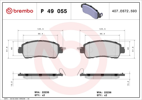 Bremsbelagsatz Scheibenbremse Prime Brembo P 49 055 FüR Mazda DJ DL DJ5FS Djlfs-image