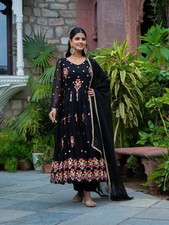 New Fancy Black Faux Georgette Gown Bottom And Dupatta For Women Wedding Wear