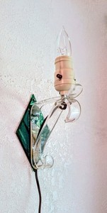 RARE Vintage 1950s Lucite Clear & Green Diamond Shaped Wall Sconce Light Lamp